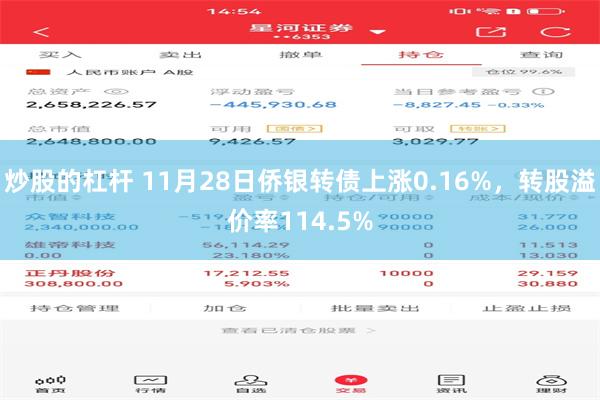 炒股的杠杆 11月28日侨银转债上涨0.16%，转股溢价率114.5%